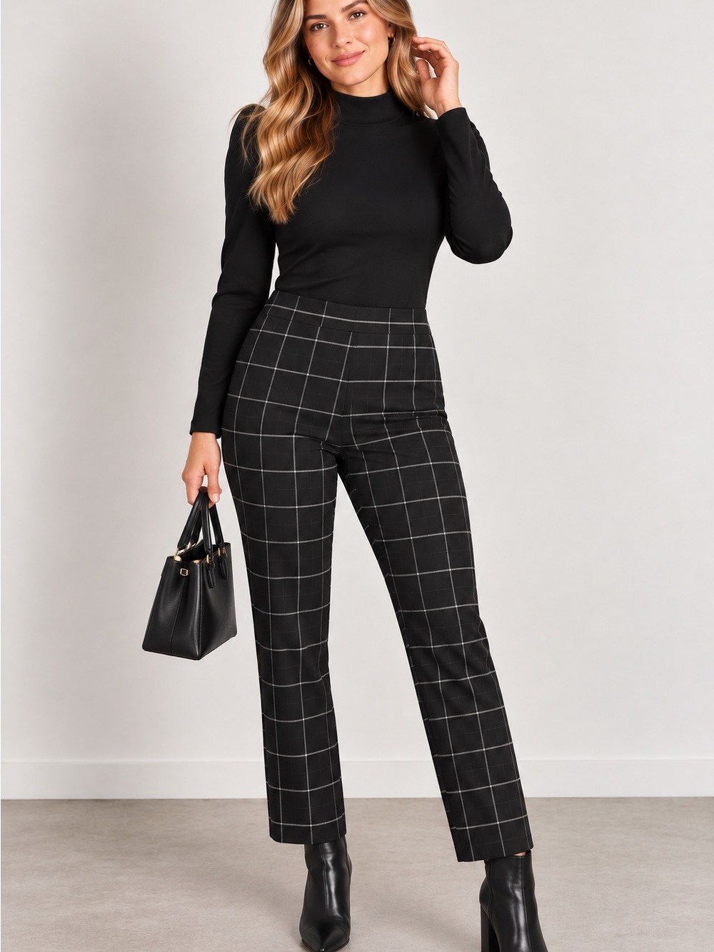Calvin Klein Black Windowpane Straight Leg Pants